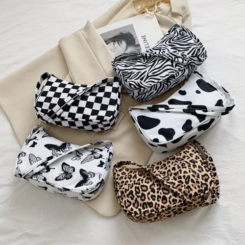 Women Fashion Trendy Cheetah Leopard Baguette Bag Cow Pattern Baguette Girls Handbag Purse Ladies Small Shoulder Bag