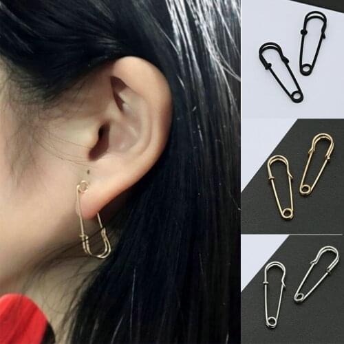 New Vintage PUNK Rock Brief Gold/Silver Color /Black Small Safety Pins Shape Studs Earring For Women Men earing