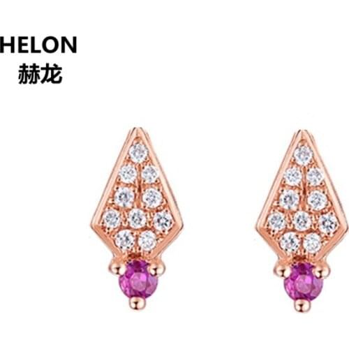 Solid 14k Rose Gold Natural Diamonds Stud Earrings for Women Trendy Genuine Diamonds Earrings Party Fine Earrings