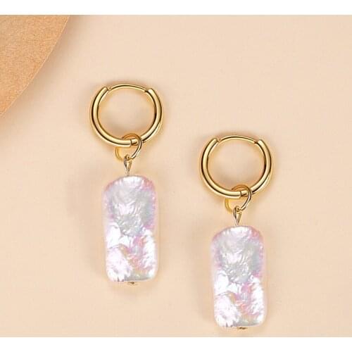 ELESHE Fashion Geometric Pearl Drop Earrings 925 Sterling Silver Elegant Temperament Gold Color Women Hoop Earrings Wholesale