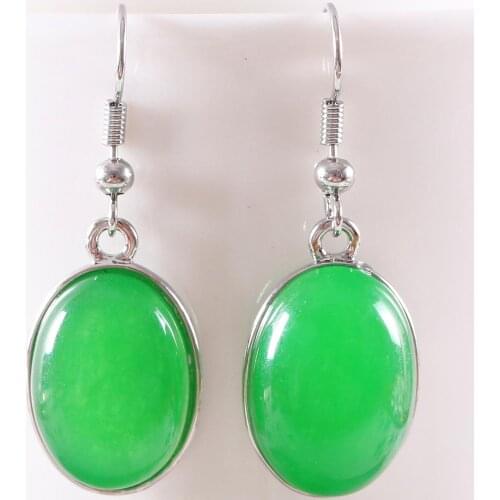 Natural Stone Green Jades Dangle Earrings for Women Gem Cabochon CAB Oval Beads Drop Earrings Fashion Jewelry U447