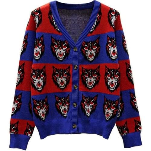 2021 New Spring And Autumn V-neck Cardigan Womens Loose Versatile Tiger Printed Knitted Sweater Jacket Feme