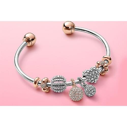 New 100% S925 Sterling Silver Hollow-out heart set ball pendant open Pan bracelet elegant fashion high quality valentines