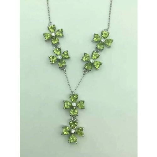 Natural green peridot stone Necklace natural olivine Pendant Necklace S925 silver trendy Luxury elegant Clover women Jewelry