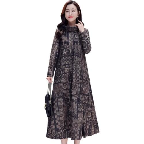 2019 Autumn winter Long Dress Floral Print Vintage Elegant Dress Tunic Maxi Dress Women Evening Party Dress Sundress Vestidos