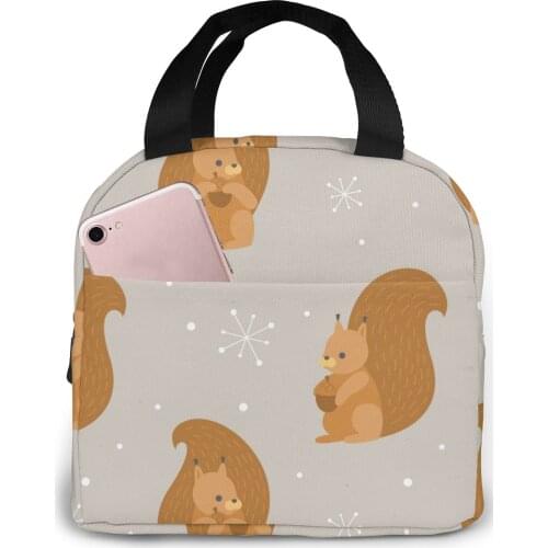 Winter Squirrel Lunch Food Box Bag Insulated Thermal Food Picnic Lunch Bag for Women kids Men Cooler Tote Bag