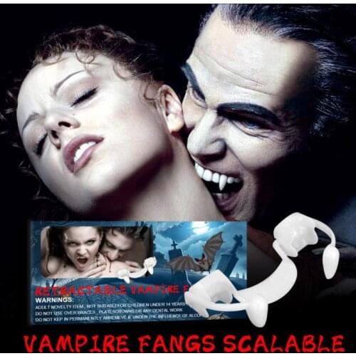 1set Vampire Teeth Flexible Retractable Halloween Vampire Fangs Cosplay Accessory Soft Silicone False Teeth Halloween Party Prop