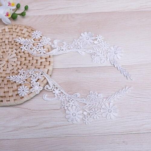100Pieces White Lace Applique Fabric Wedding Dresses Lace Trim Accessories Embroidery Collar Appliques Sewing Supplies