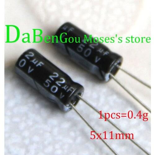 50v 22uf +/-20% Capacitance 100% Original New Electrolytic Capacitor Radial 5x11mm Capacitors 1000pcs