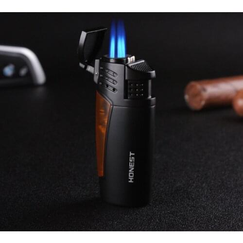 2021 Jobon Triple Torch Lighter Metal Windproof Gas Butane Jet Flint Lighter 3 Nozzles Turbo BBQ Cigar Spray Gun Gadgets For Men