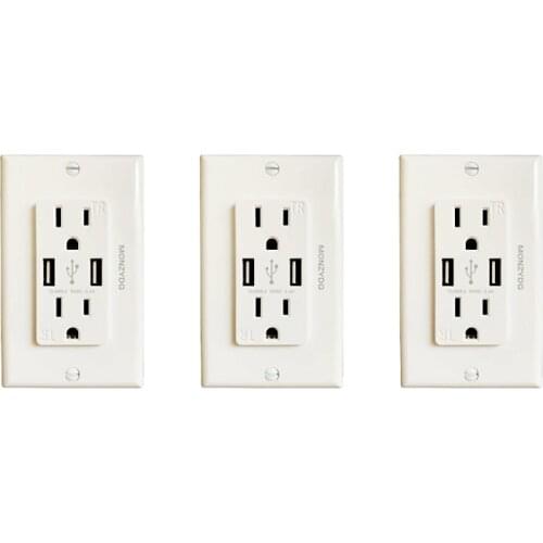 3 Pcs US standard dual With 2 Usb Port Charger wall socket,double 3.6A socket with usb pc flame retardant panel 118mm*76mm