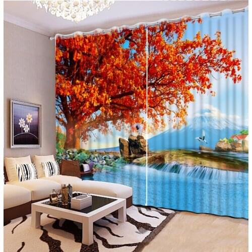 3D Curtain Photo Customize Size Oil Painting Maple Hill Bed room Living Room Office Hotel Cortinas Curtain Decoration