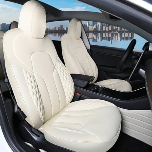 5-Seat Leather Car Seats Covers Set for Tesla Model Y 2019-2021 Full Surrounded Cushion Protector Accessories for Girls