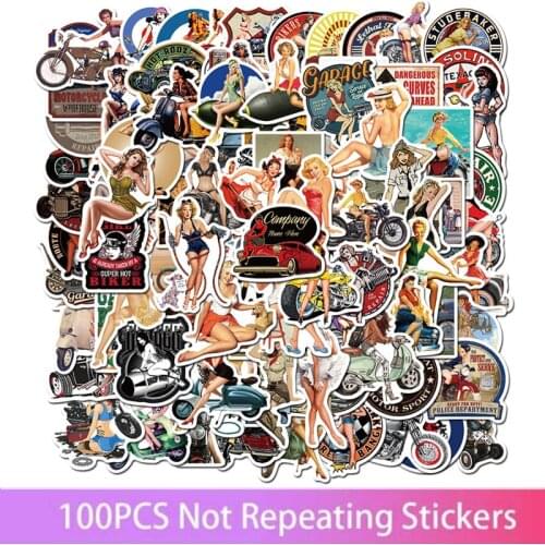 50/100pcs motorcycle retro girl graffiti stickers mobile phone case skateboard luggage super waterproof stickers