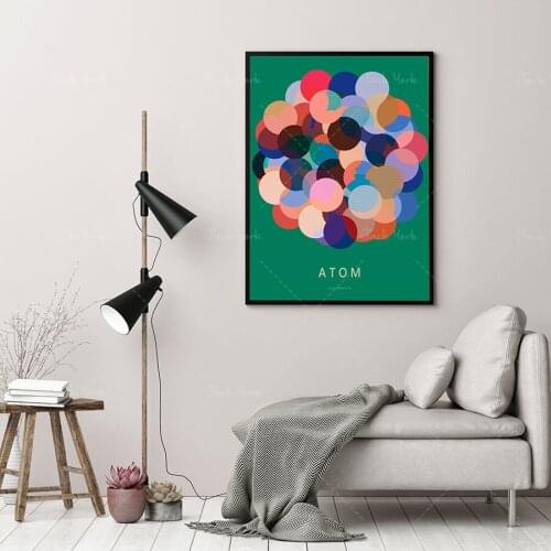 ATOM Fun Graphic Artwork, Colorful Composition of Nucleons, Science Inspired Poster Design