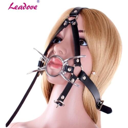 Bdsm Slave Nose Hook Oral Fixation Fetish Open Mouth Bite Gag with Nose Clip Sex Toys of Leather Head Bondage Harness Strap