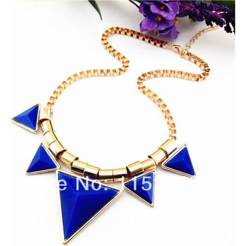 Free shippingPunk Style triangle pendant gem necklace