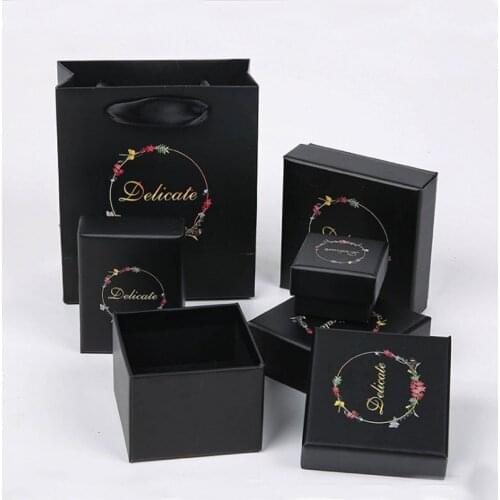 Black Gift Boxes Square jewelry organizer shape box Engagement Ring For Earrings Necklace Bracelet Printing Paper Bags