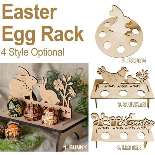 Behogar DIY Wooden Cute Easter Egg Storage Rack Tray Holder Slot Shelves for Easter Day Party Decorations Supplies