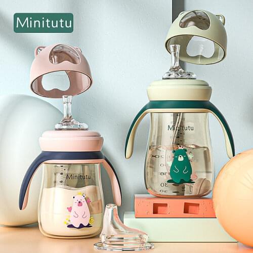 Baby Water Bottle Children Water Cup with Straw Anti-Fall Straw Cup Cute Boys and Girls Kindergarten Learning Drink Cup For 2-3Y