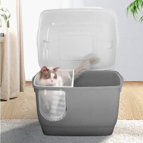 Environmental protection material long channel cat litter basin flip design easy shovel shit fully enclosed deodorant cat suppli