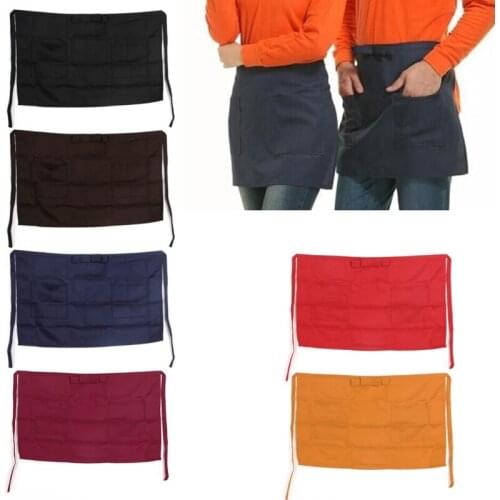 Half Short Waist Polyester Apron Waitress Waiter With Pocket Kitchen Cafe Pub