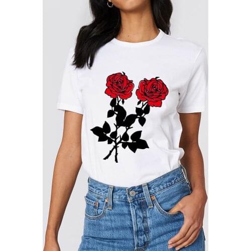 Rose flower printed T Shirt Fashion woman printed Ladies Tshirt Short Sleeve T shirt women tshirt Casual tee shirt femme mujer