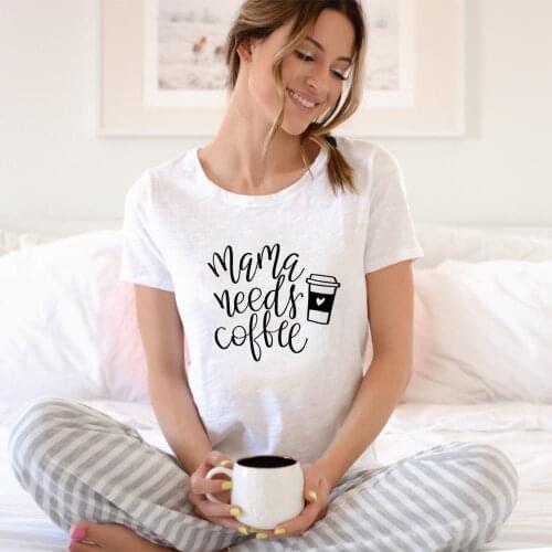 Mama Needs Coffee Print Women Short Sleeve T Shirts Mom Life Aesthetic Graphic Tees Female Casual Harajuku T-shirt Ropa De Mujer