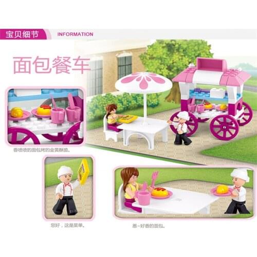 78pcs SLuban Pink Romantic Ban Dining Car House Building Blocks Have Minifigures Childrens Educational Toys for Girls Gift