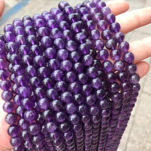 Natural Amethyst 4-16mm round Gemstone beads for 925 sterling silver Jewelry Making Necklace Bracelet 15inch ICNWAY