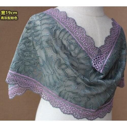 19cm 2meter/lot good quality gorgeous retro palace embroidered elastic lace trimming fabric grey with pink X892