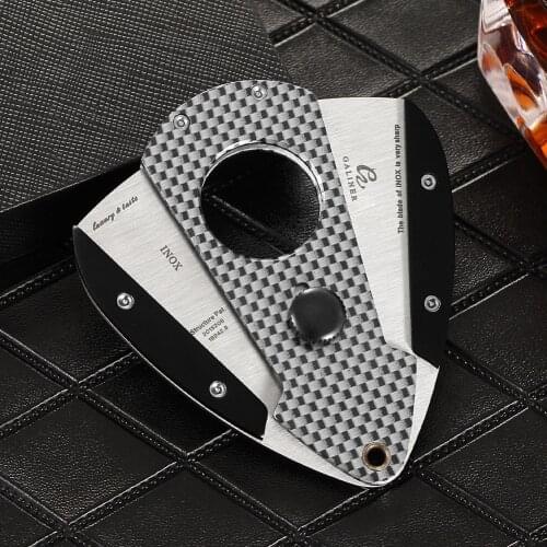 GALINER Metal Cigar Cutter Knife Carbon Fiber Cutter Sharp Guillotine Smooth Double Cut Blade Cigar Clippers W/ Scissors Bag