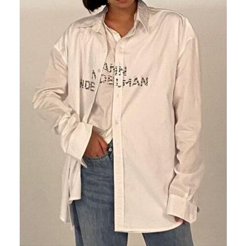 Fashion 11.17 Fake Designer Two Piece Diamonds Beading Letter Decoration Shirt Women Cotton White Blouse