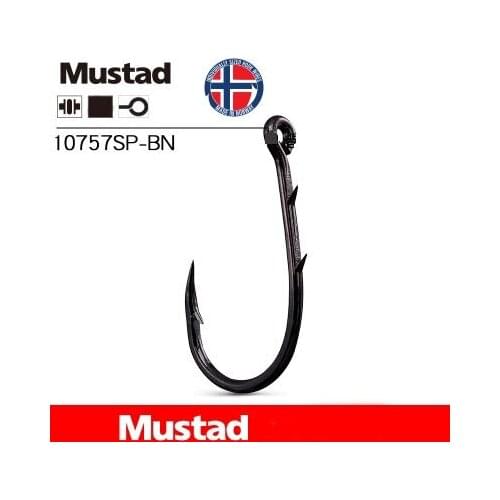 Mustad Fishing Hooks 10757SP-BN Double Barbed Fishhook Sea Fishing Tackle Pesca 1#-7# Soft Lures Holder Sharp Carbon Steel