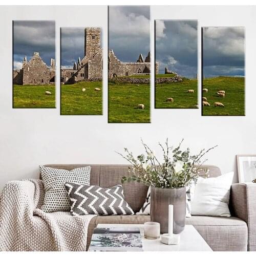 Wall Artwork HD Printed Pictures Monastery Sheep Scenery Painting Canvas Home Decoration Modular Framed Cuadros For Living Room