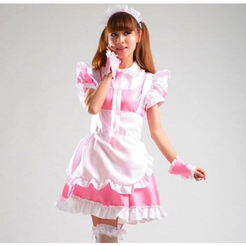 New Lovely Romantic Lolita Dress Pink and Black Lace Cute Maid Cosplay Costumes Anime Costume Cartoon Dress Suits