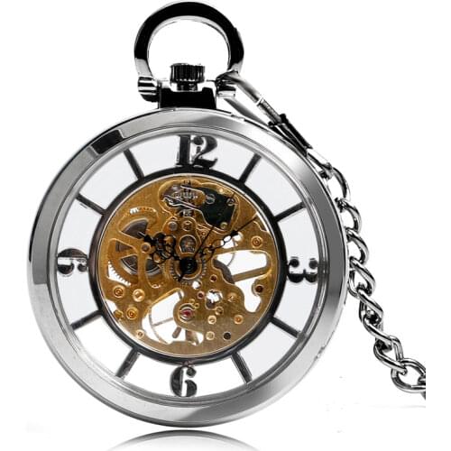 New Arrival Silver Open Face Dial Skeleton Pocket Watch Mechanical Hand Wind Fob Clock Necklace Accessory Relogio De Bolso
