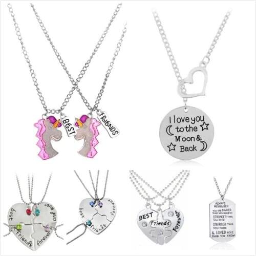 1 Set Best Friend Necklace Pendant Heart Rhinestone BFF Friendship Half A Person Necklace For Men Women Fashion Jewelry