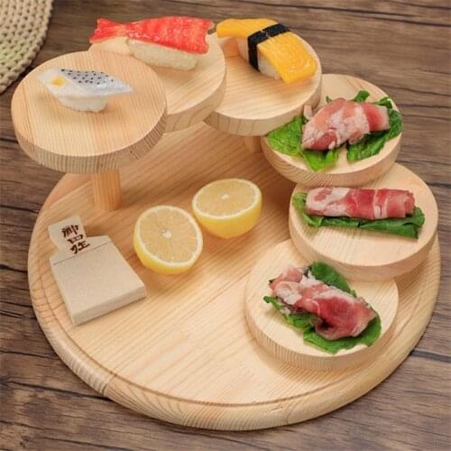 Sushi plate Snack rack Art dishes creative sushi bridge boat rack snacks Rotating rack food step Wooden Stand plate Sashimi tray