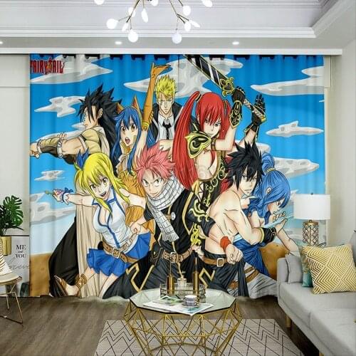 Popular Anime Fairy Tail Curtains Cartoon Pattern Bedroom Living Room Blackout Curtains Window Drapes for Boy Kids Gifts