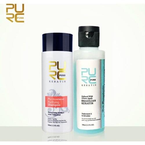 PURC 3.7% Apple smell Keratin treatment Straightening hair Repair damage frizzy hair Keratin and Shampoo hair care set