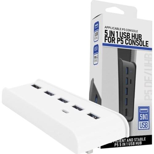 RipengPI For PS5 6 in 1 USB Hub USB Splitter Expander Hub Adapter with 5 USB A + 1 USB C