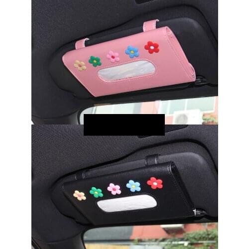 Pink Car Tissue Holder Box Sun Visor Rhinestone Crystal Leather Auto Tissue Bag Sunvisor Hanging Case Napkin For Car Accessories