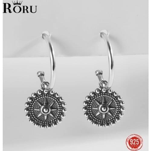 S925 Sterling Silver Starlight Shaped Bead Edge Oxidized Silver Hoop Earrings Stylish Exquisite Ear Jewelry for Women