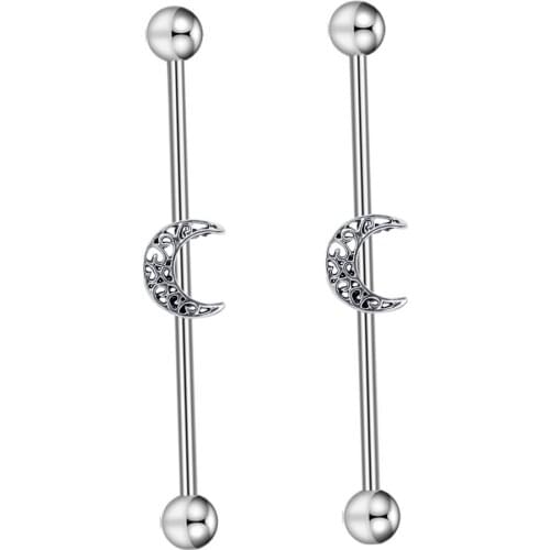 TIANCIFBYJS Surgical Steel 14g barbell industrial Earring Moon Piercing Wholesale Body Jewelry Cartilage Ear Scaffold Barbells