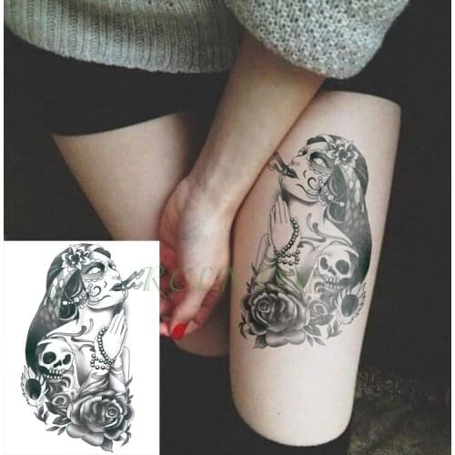 Waterproof Temporary Tattoo Sticker Skull Rose Woman Fake Tatto Magic Flash Tatoo Leg Arm Hand for Women Men Big size 21*15cm