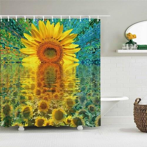 Waterproof Bathroom Curtains Sunflower Flowers Shower Curtains With Hooks Home Decor Washable Polyester Fabric Bath Screen