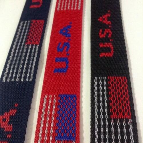High tenacity 1.5mm thickness 3cm width woven nylon American national flag motif webbing, HF170717C guitar strap ribbon
