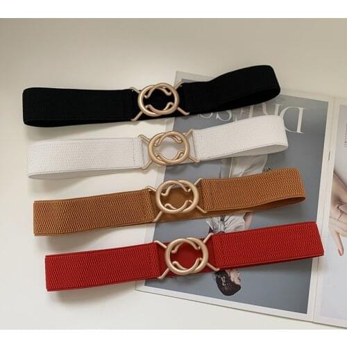 Women Cummerbunds Ladies Retro Leather Waist Belt Body Simple Wide Elastic Belt Decoration Stretch Waist Buckle Dress Belts