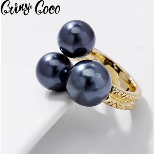 Cring Coco Womens Black Pearl Ring Vintage Wedding Gold Alloy Rings for Women Boho Accesories Mothers Day Gifts 2020 New Ring